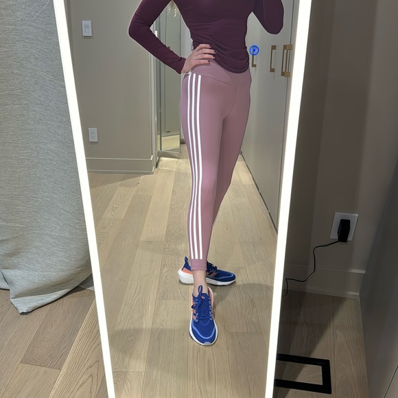 “Pink Adidas High-Rise Training Leggings New, Tight Fit with White Stripes! - Picture 1 of 5